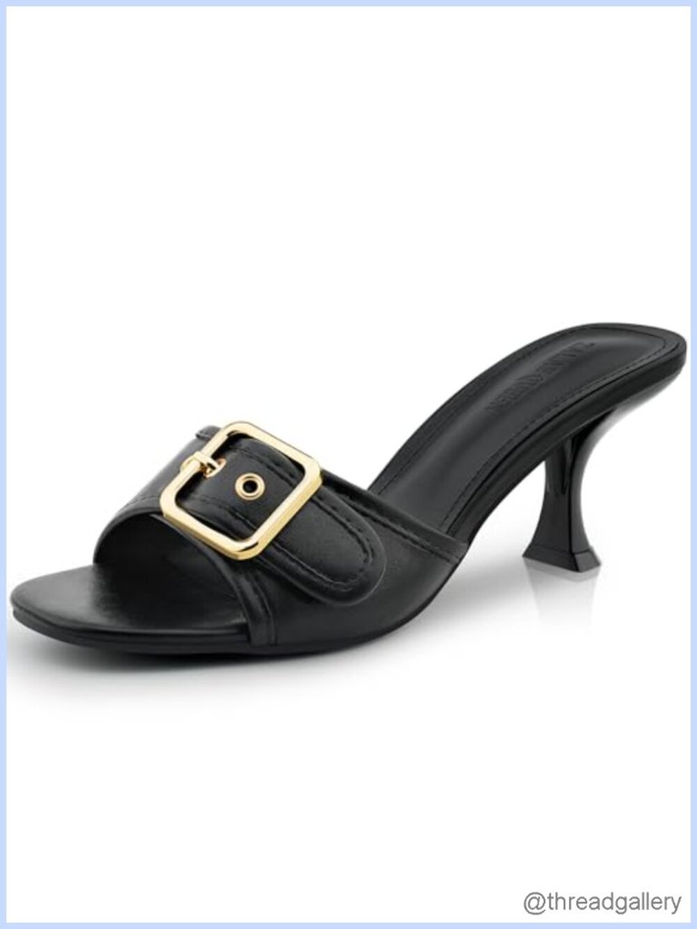 Kitten Heel Sandals Square Open Toe Slip On Faux Leather Mule